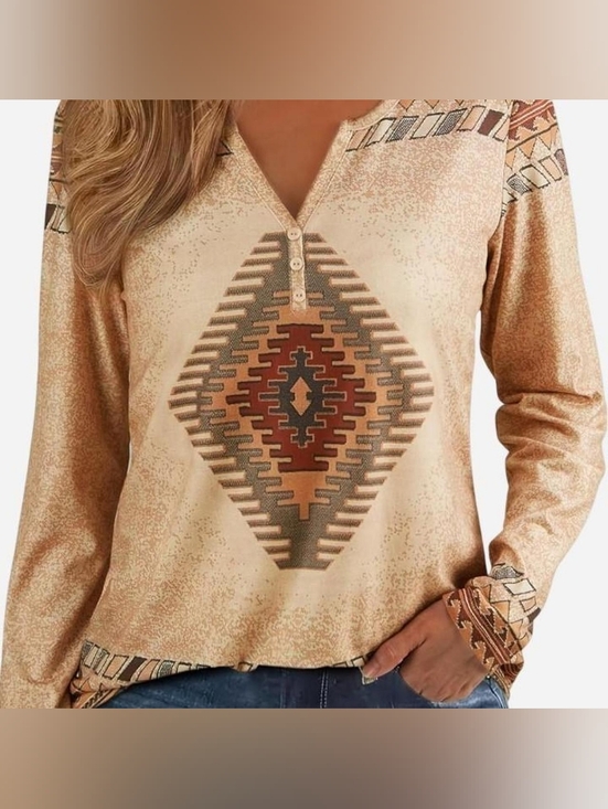 Amazon Tops - Womens Long Sleeve T Shirts Aztec V-Neck Graphic Tee NWT Size Large